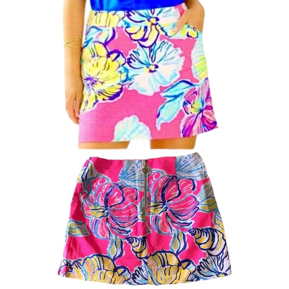 Lilly Pulitzer Pink Marigold Swept By The Tides Mini Skort Skirt - 2 - Picture 1 of 16